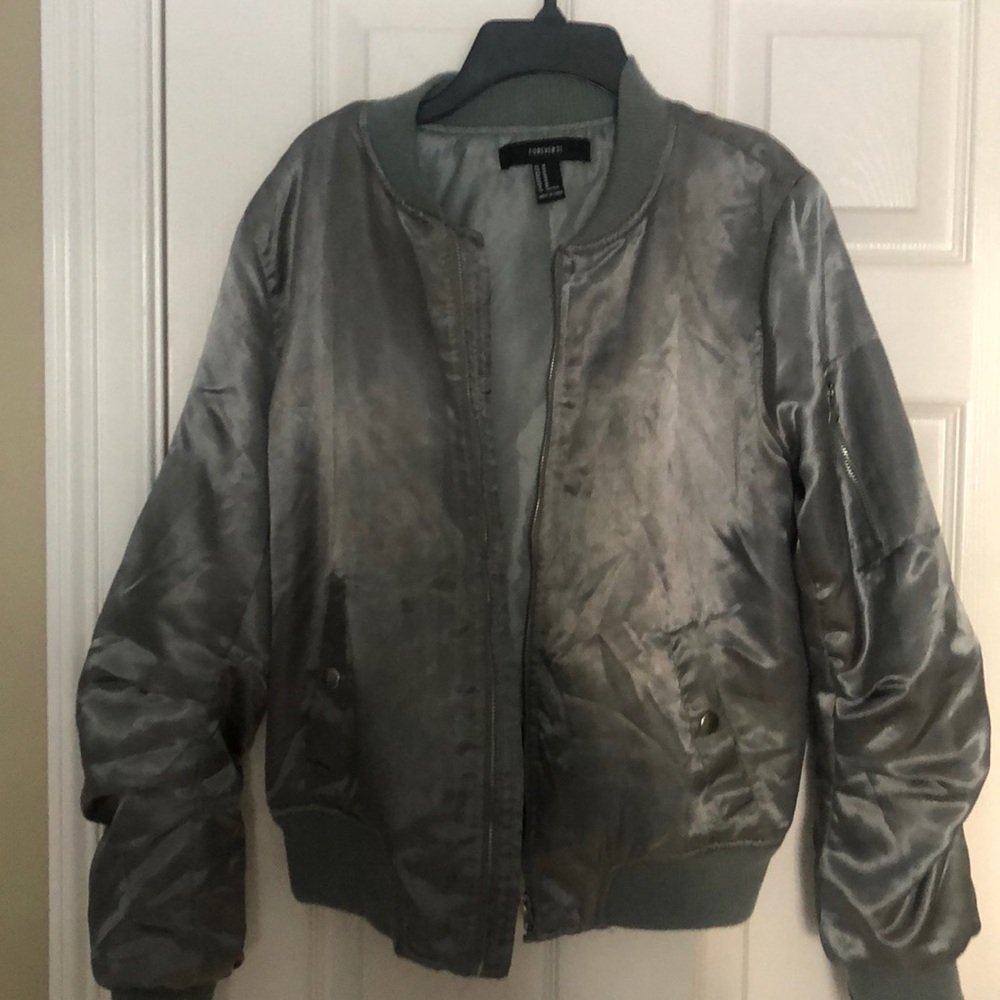 Green Satin Bomber Jacket